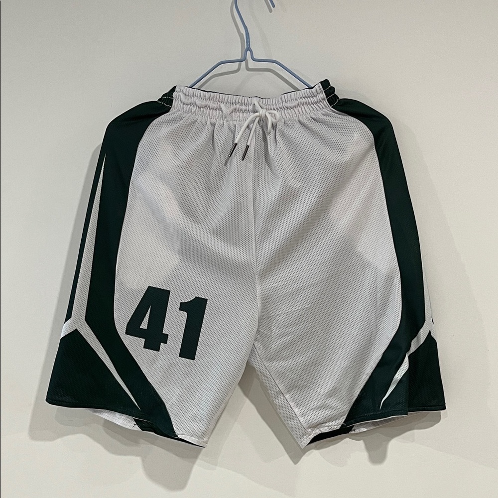 Men's White Athletic Basketball Shorts with Black Accent - Number 41